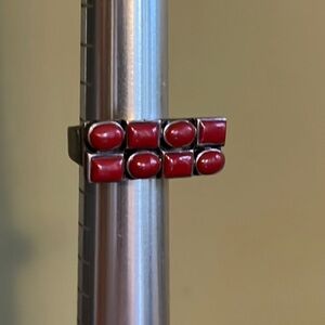Red Coral Stone Silver Ring